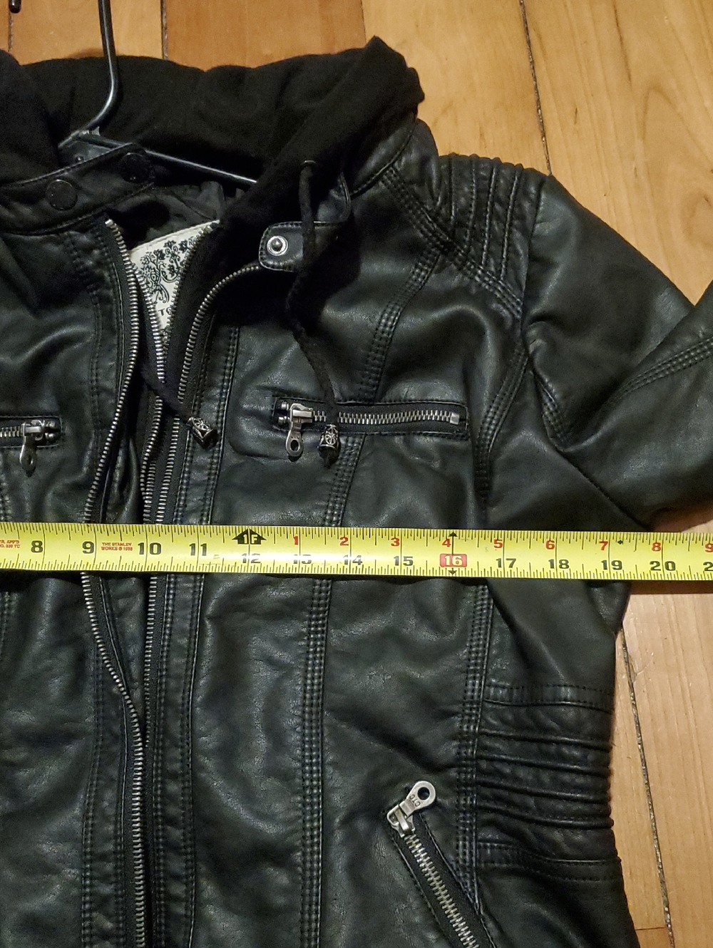 Women's Faux Leather Zip Moto Jacket with Removable Zip Hood